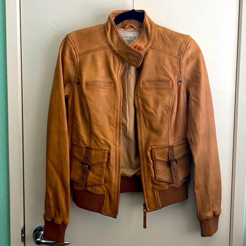 Lucky Brand Lamb Leather Bomber Jacket